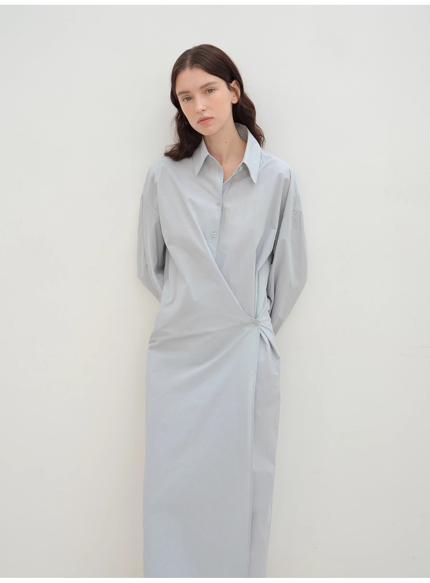 "Romantic Vibes" Cross - Placket Loose Long - Staple Cotton Shirt Dress - variant_title
