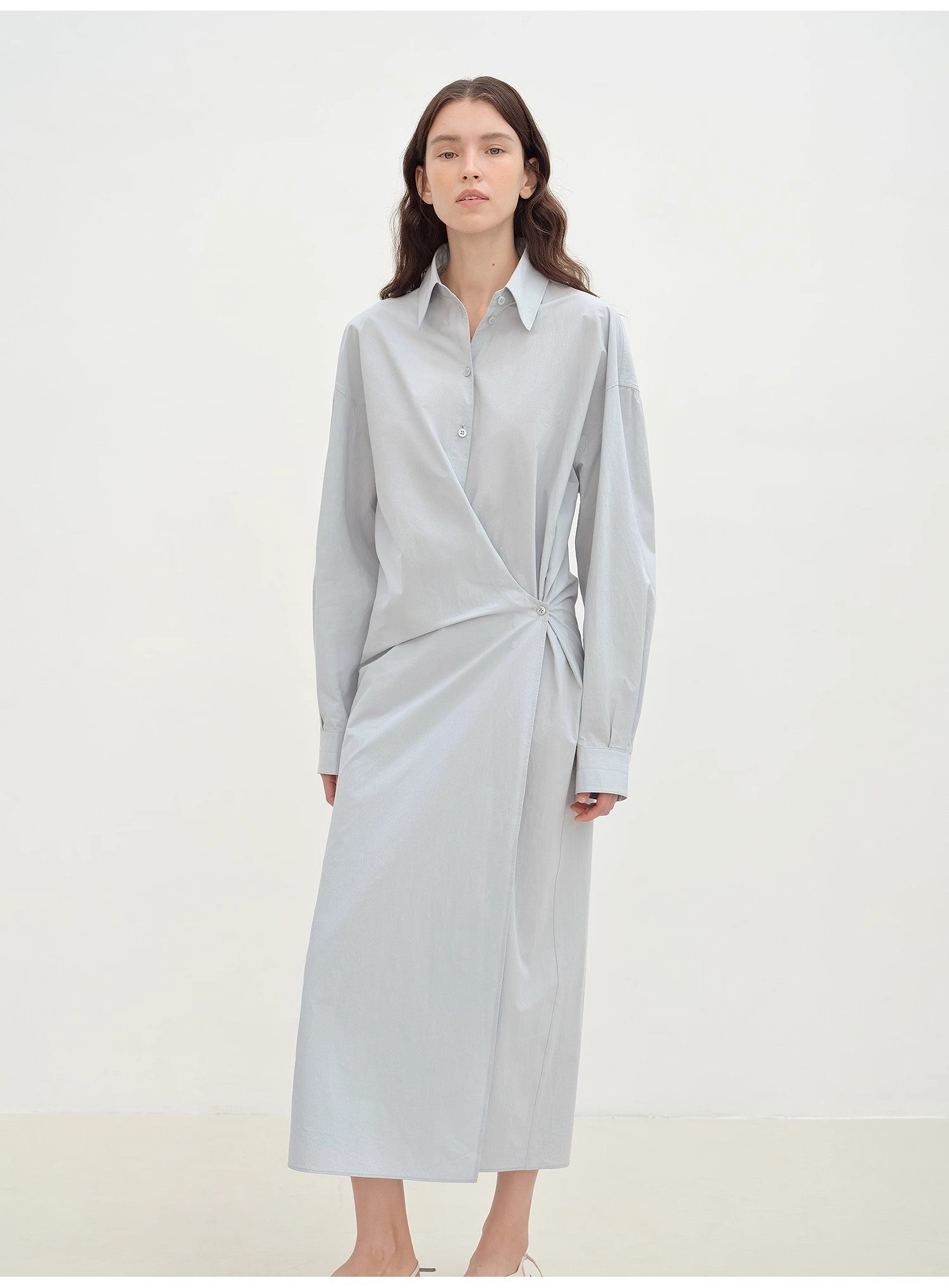 "Romantic Vibes" Cross - Placket Loose Long - Staple Cotton Shirt Dress - variant_title