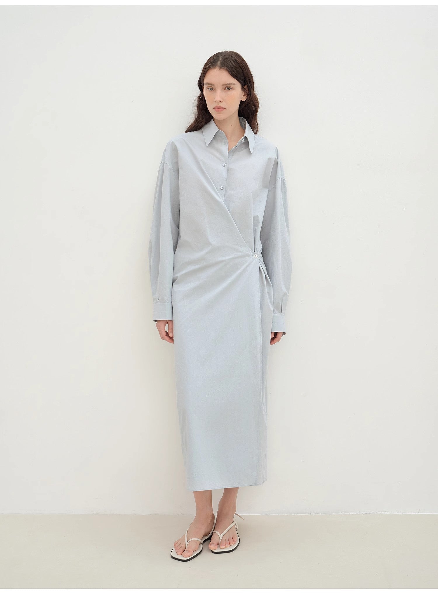 "Romantic Vibes" Cross - Placket Loose Long - Staple Cotton Shirt Dress - variant_title