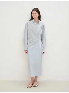 "Romantic Vibes" Cross - Placket Loose Long - Staple Cotton Shirt Dress - variant_title