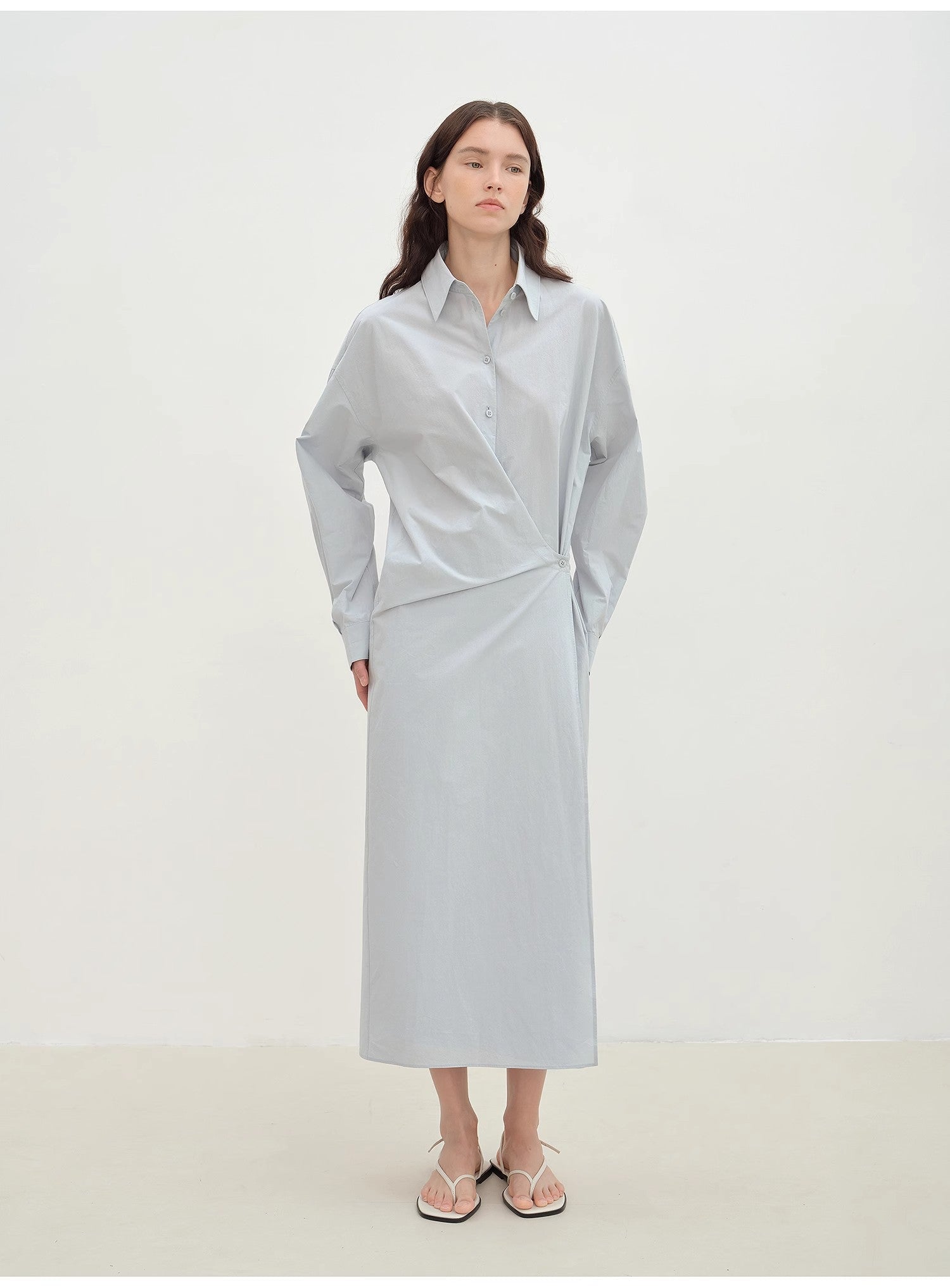 "Romantic Vibes" Cross - Placket Loose Long - Staple Cotton Shirt Dress - variant_title