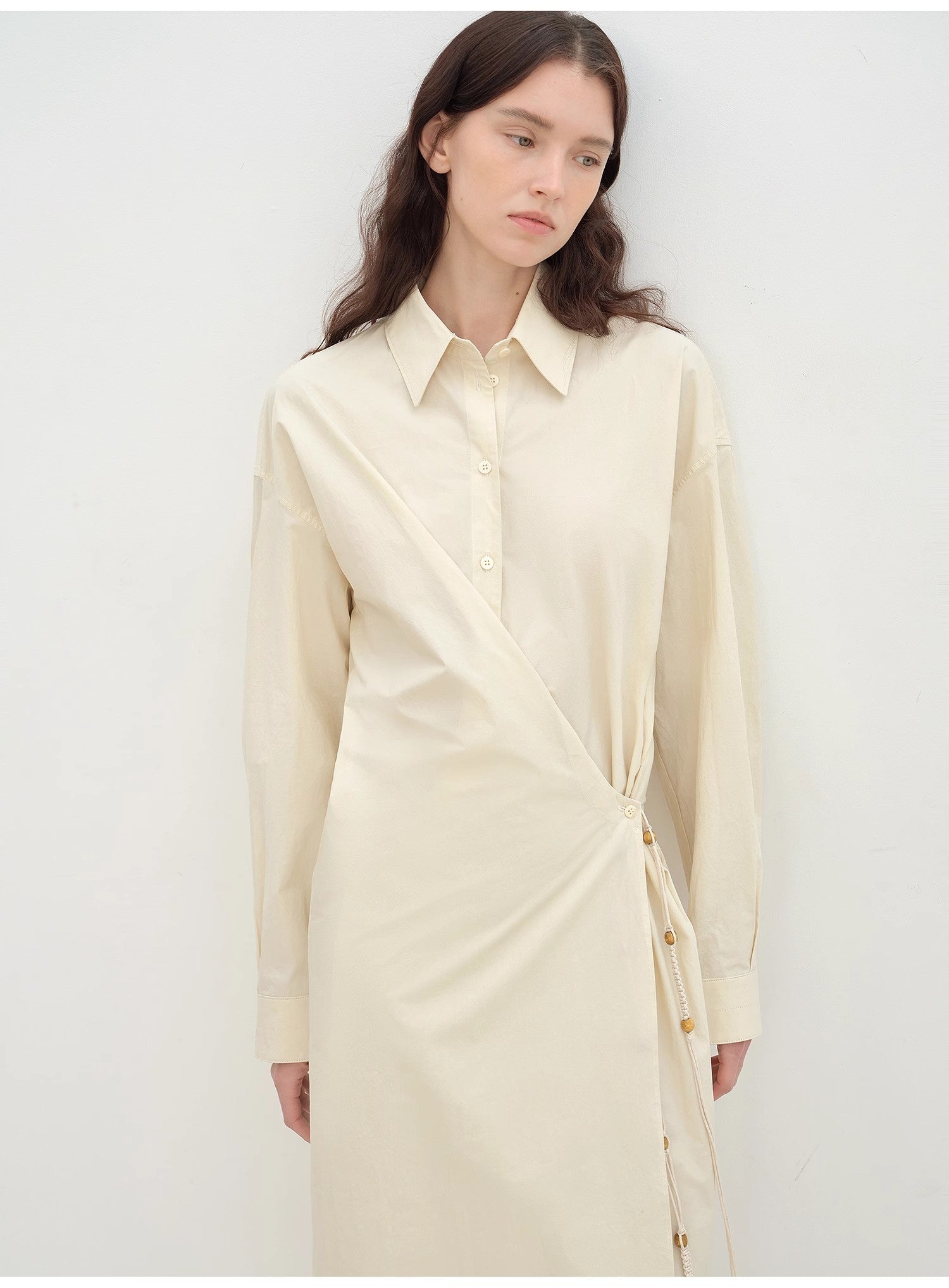 "Romantic Vibes" Cross - Placket Loose Long - Staple Cotton Shirt Dress - variant_title