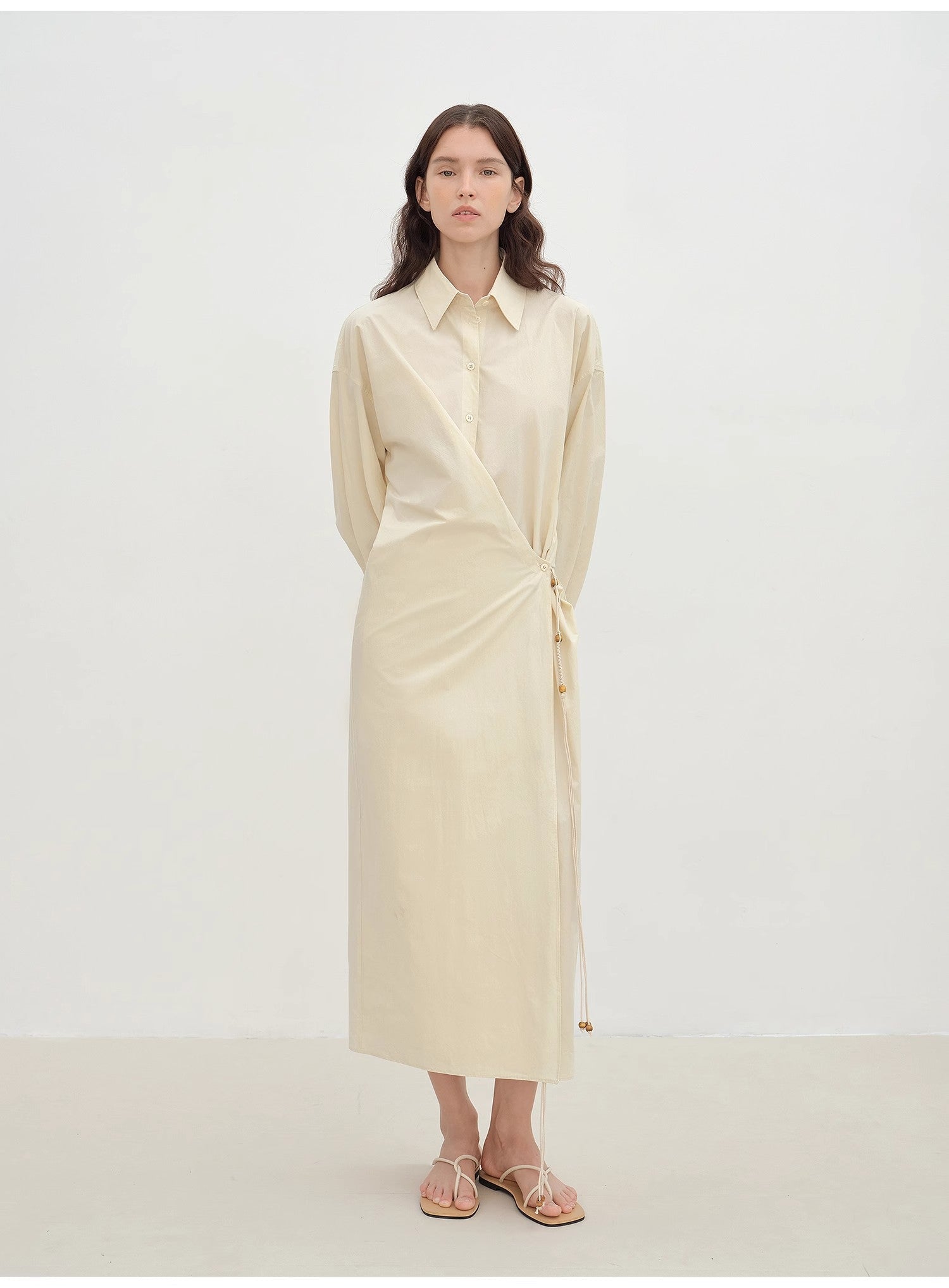 "Romantic Vibes" Cross - Placket Loose Long - Staple Cotton Shirt Dress - variant_title