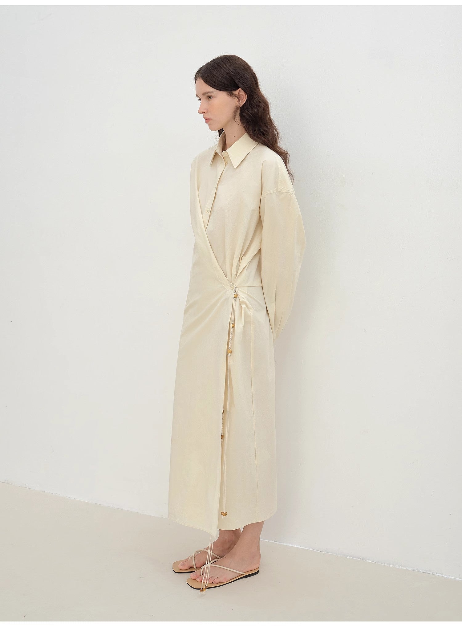 "Romantic Vibes" Cross - Placket Loose Long - Staple Cotton Shirt Dress - variant_title