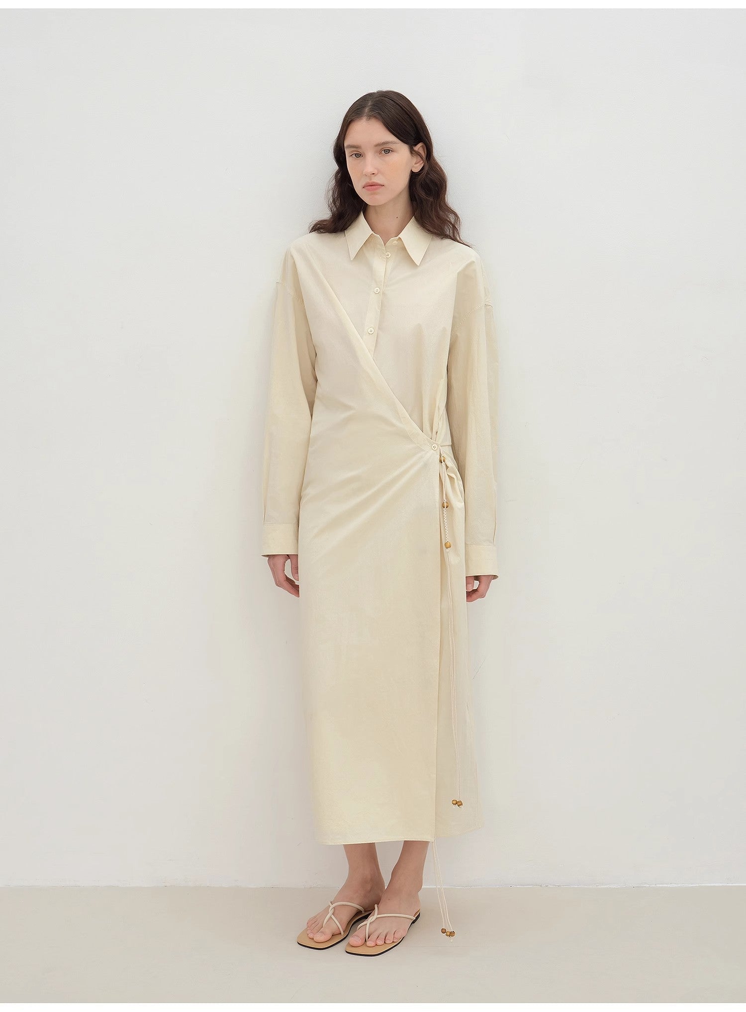 "Romantic Vibes" Cross - Placket Loose Long - Staple Cotton Shirt Dress - variant_title