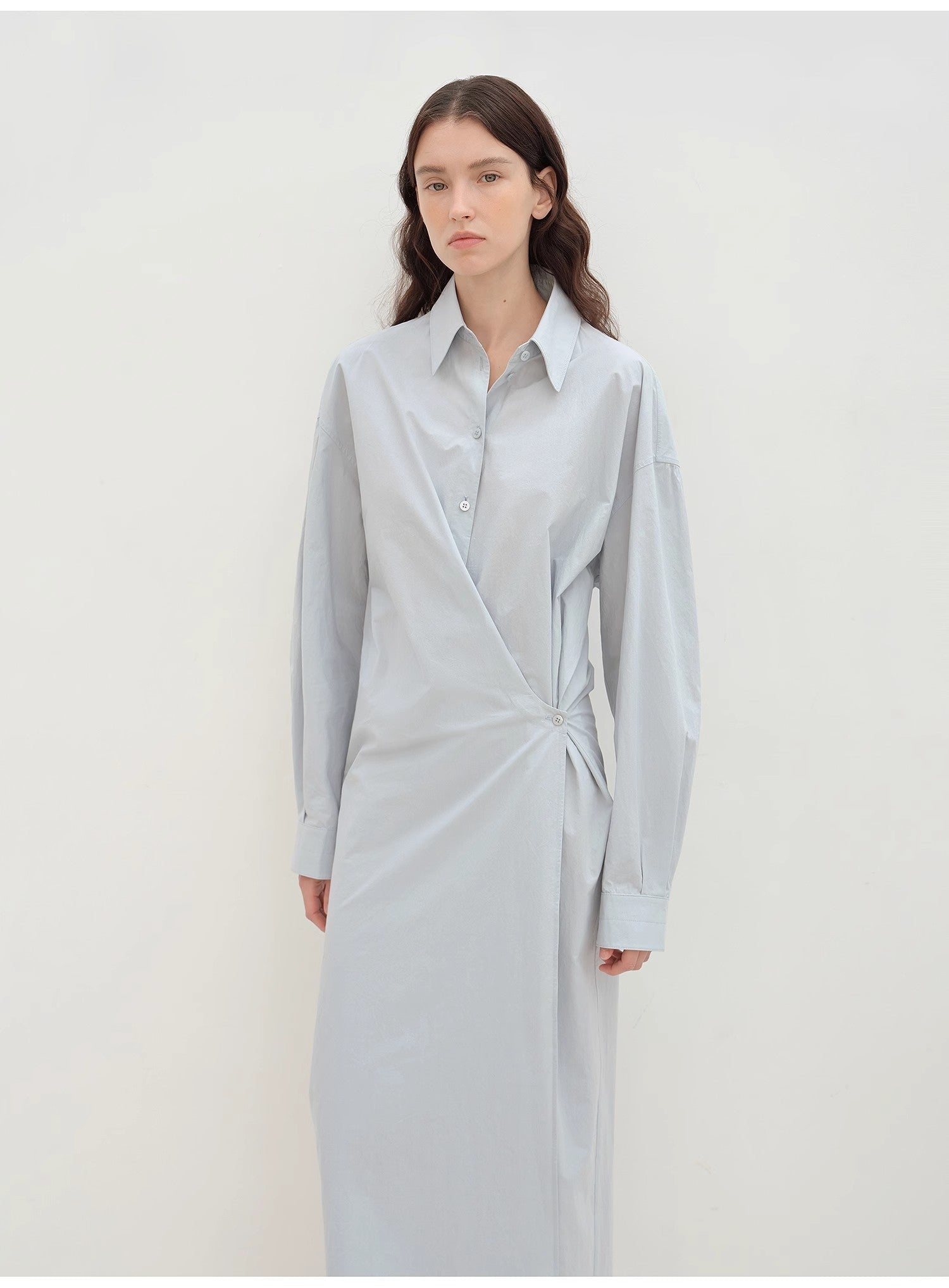 "Romantic Vibes" Cross - Placket Loose Long - Staple Cotton Shirt Dress - variant_title