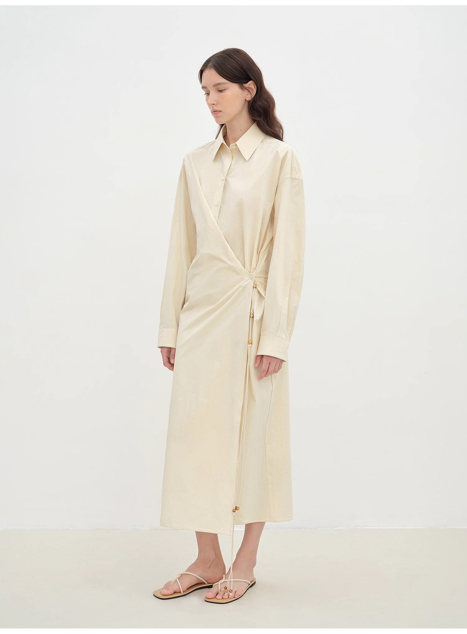 "Romantic Vibes" Cross - Placket Loose Long - Staple Cotton Shirt Dress - variant_title