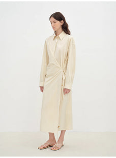 "Romantic Vibes" Cross - Placket Loose Long - Staple Cotton Shirt Dress - variant_title