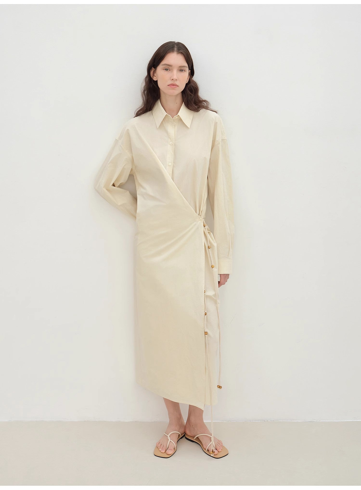 "Romantic Vibes" Cross - Placket Loose Long - Staple Cotton Shirt Dress - variant_title