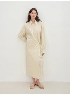 "Romantic Vibes" Cross - Placket Loose Long - Staple Cotton Shirt Dress - variant_title