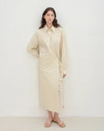 "Romantic Vibes" Cross - Placket Loose Long - Staple Cotton Shirt Dress - variant_title
