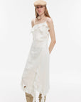 Sand - washed Linen Sling Ruffled Irregular Fit Sling Dress"Summer Whisper" - variant_title