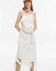 Sand - washed Linen Sling Ruffled Irregular Fit Sling Dress"Summer Whisper" - variant_title