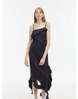 Sand - washed Linen Sling Ruffled Irregular Fit Sling Dress"Summer Whisper" - variant_title