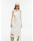 Sand - washed Linen Sling Ruffled Irregular Fit Sling Dress"Summer Whisper" - variant_title
