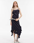 Sand - washed Linen Sling Ruffled Irregular Fit Sling Dress"Summer Whisper" - variant_title