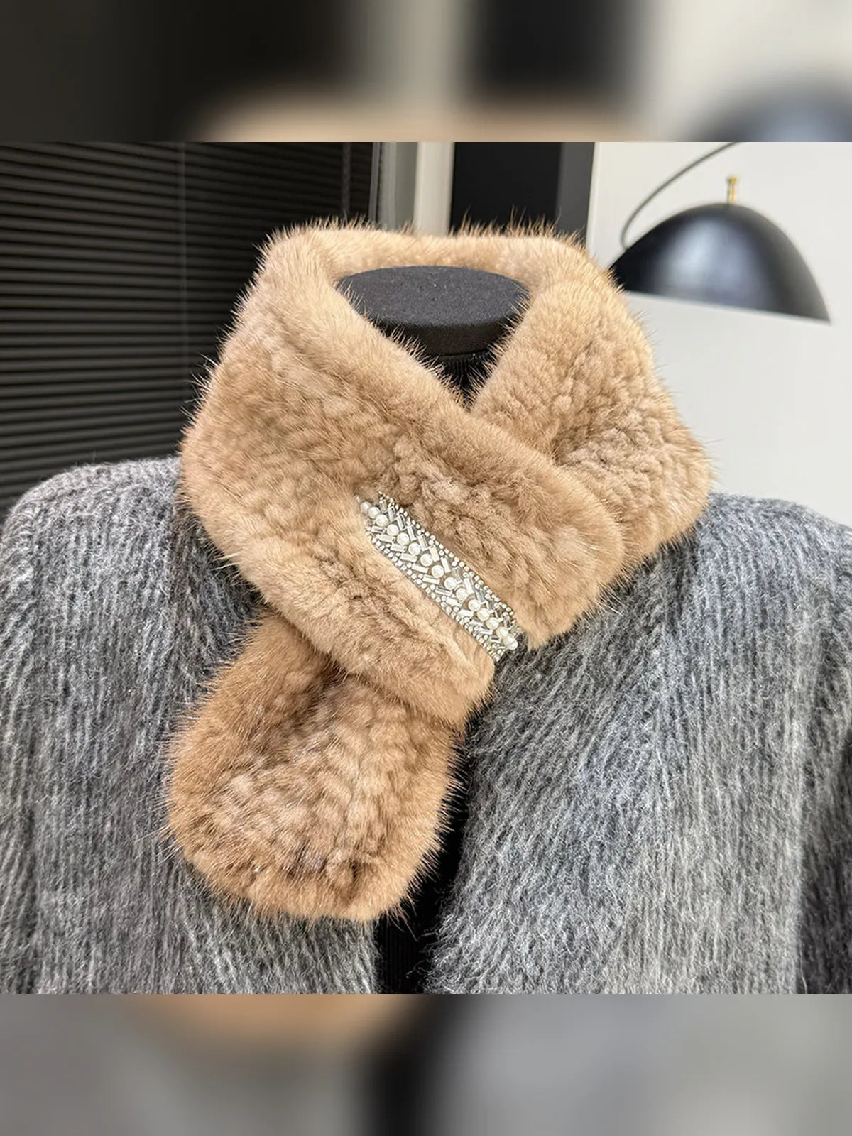 Apricot rhinestone mink fur scarf product styling - Fireladyfur