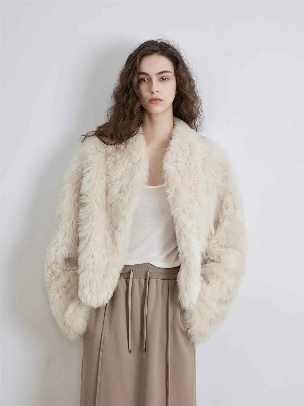 Fireladyfur Women's Casual Tuscan Sheepskin Jacket with Stand - up Collar“Sea of Love Accompaniment” - variant_title