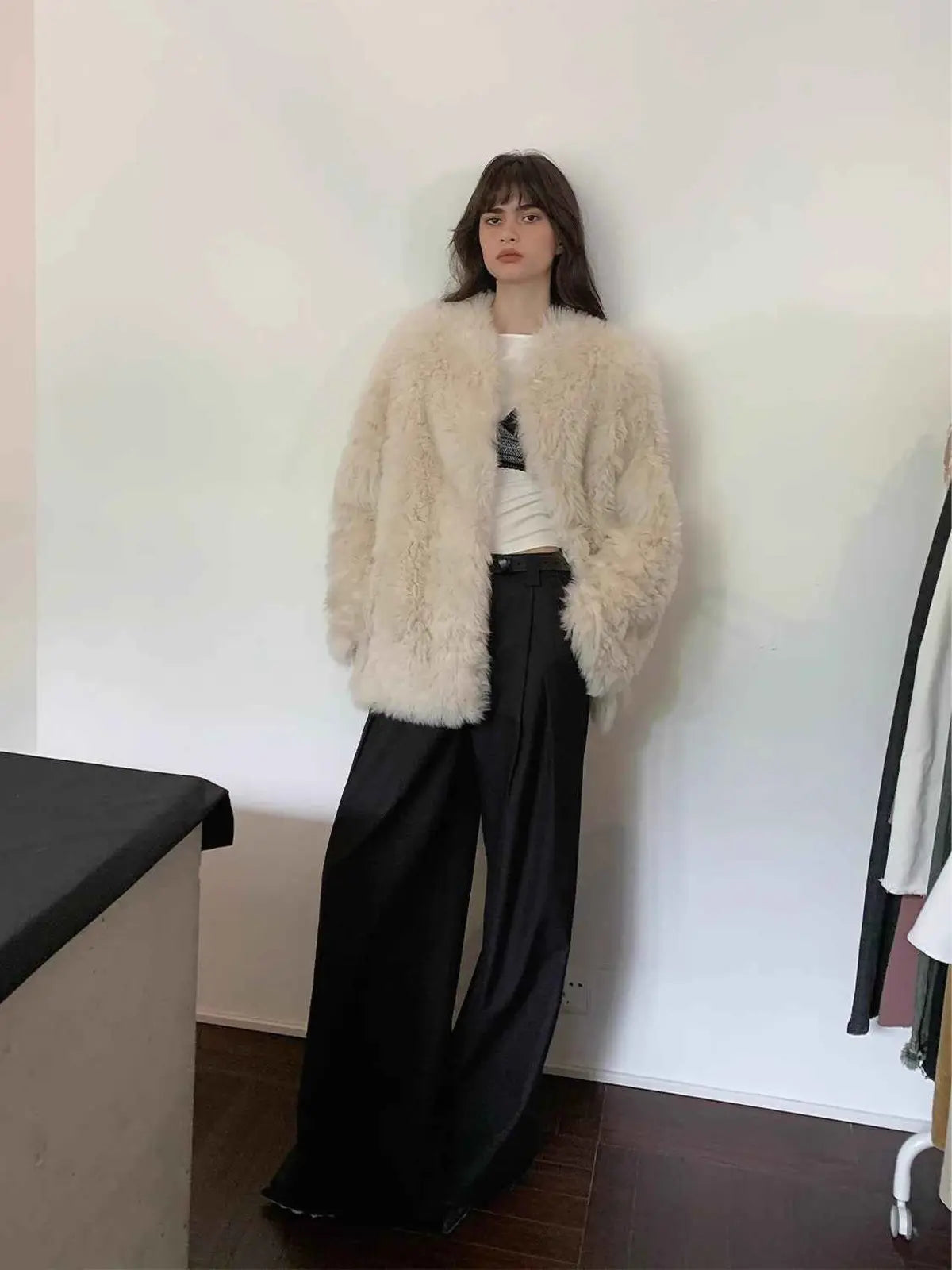 Fireladyfur Women's Casual Tuscan Sheepskin Jacket with Stand - up Collar“Sea of Love Accompaniment” - variant_title