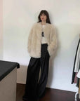 Fireladyfur Women's Casual Tuscan Sheepskin Jacket with Stand - up Collar“Sea of Love Accompaniment” - variant_title
