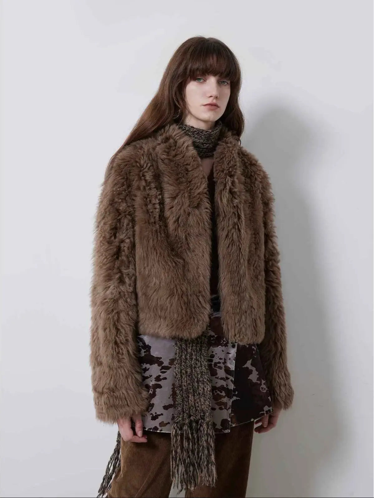 Fireladyfur Women's Casual Tuscan Sheepskin Jacket with Stand - up Collar“Sea of Love Accompaniment” - variant_title