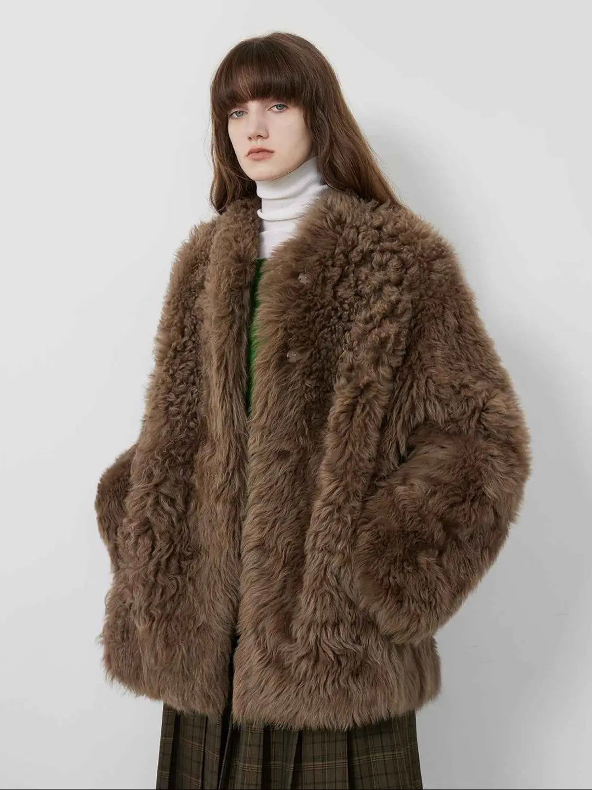 Fireladyfur Women's Casual Tuscan Sheepskin Jacket with Stand - up Collar“Sea of Love Accompaniment” - variant_title