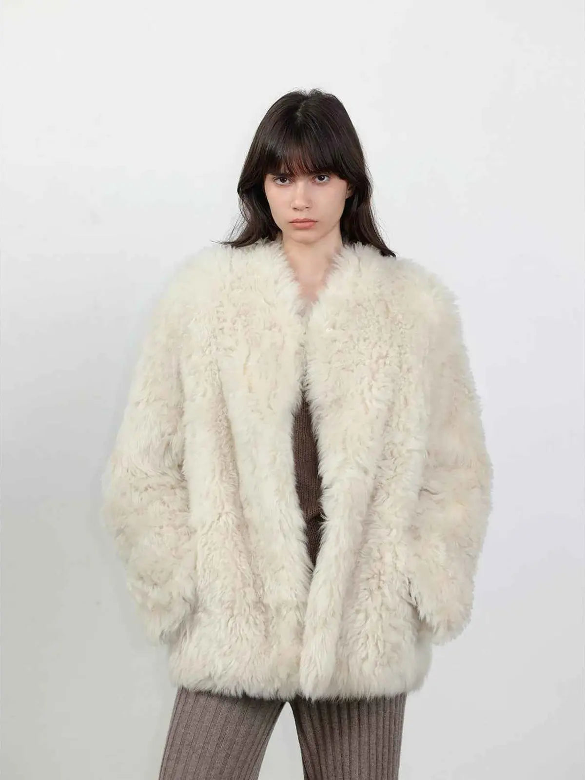 Fireladyfur Women's Casual Tuscan Sheepskin Jacket with Stand - up Collar“Sea of Love Accompaniment” - variant_title