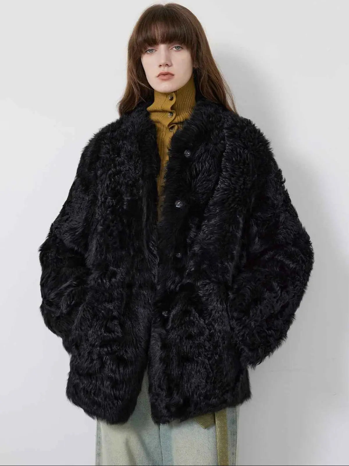 Fireladyfur Women's Casual Tuscan Sheepskin Jacket with Stand - up Collar“Sea of Love Accompaniment” - variant_title