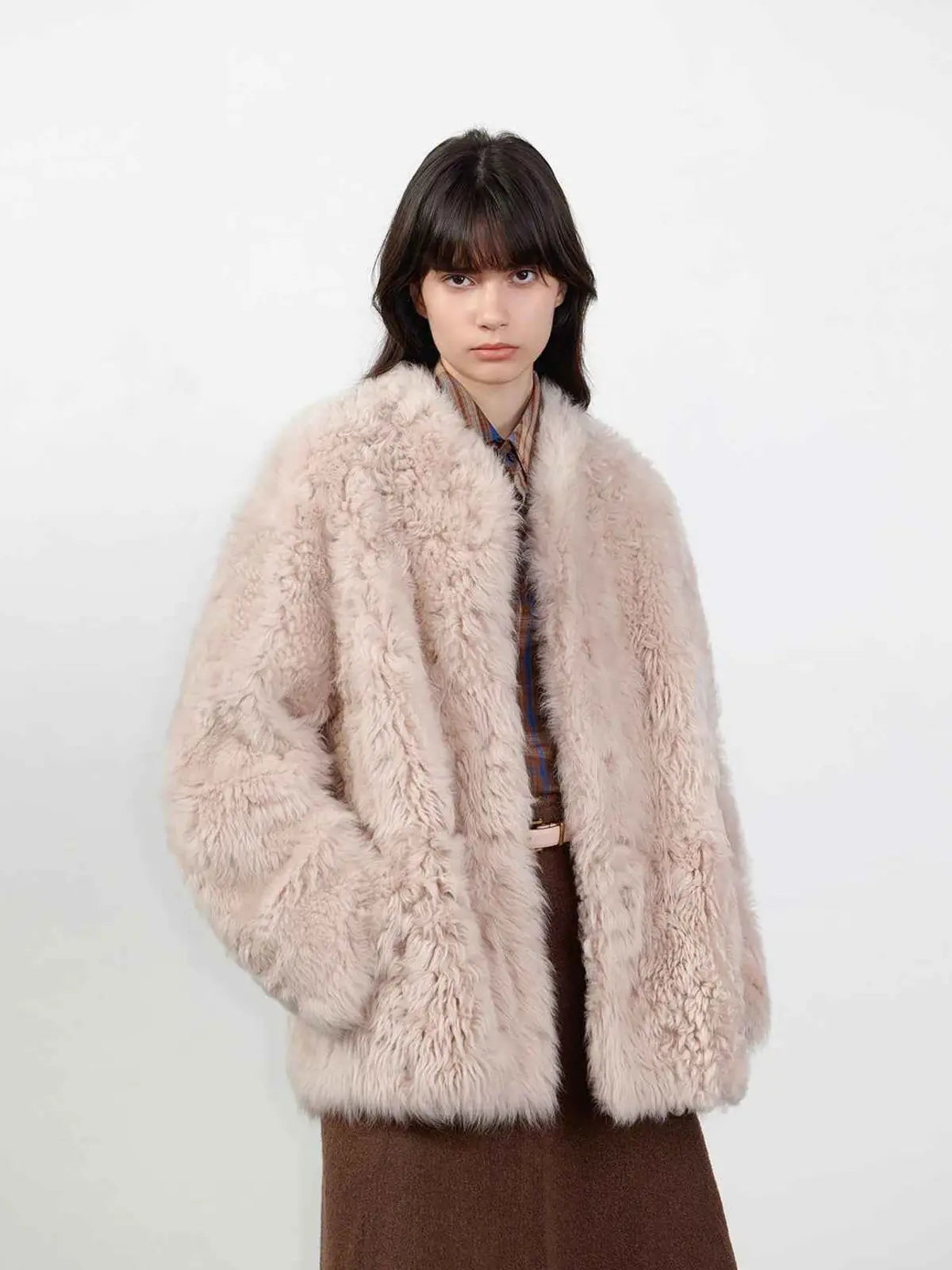 Fireladyfur Women's Casual Tuscan Sheepskin Jacket with Stand - up Collar“Sea of Love Accompaniment” - variant_title