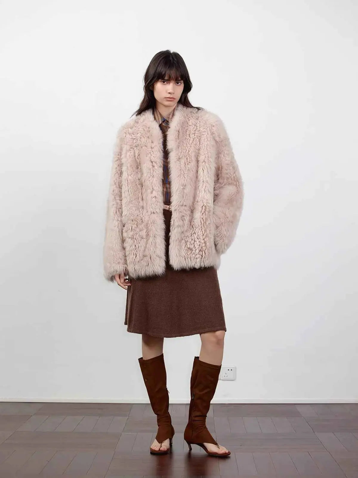 Fireladyfur Women's Casual Tuscan Sheepskin Jacket with Stand - up Collar“Sea of Love Accompaniment” - variant_title