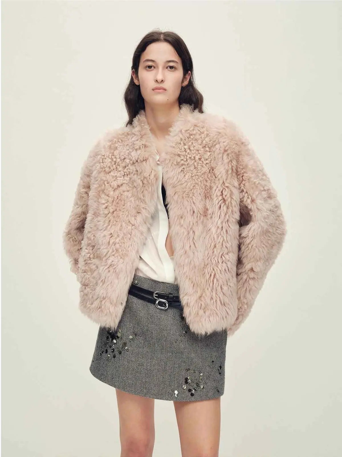 Fireladyfur Women's Casual Tuscan Sheepskin Jacket with Stand - up Collar“Sea of Love Accompaniment” - variant_title