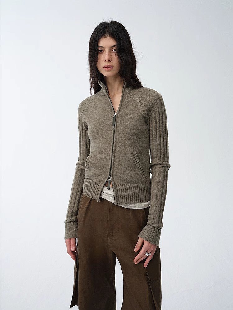 "Senna Melody" oblique placket fine merino wool and cotton blend zipper knitted cardigan top for women - variant_title