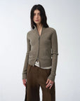 "Senna Melody" oblique placket fine merino wool and cotton blend zipper knitted cardigan top for women - variant_title
