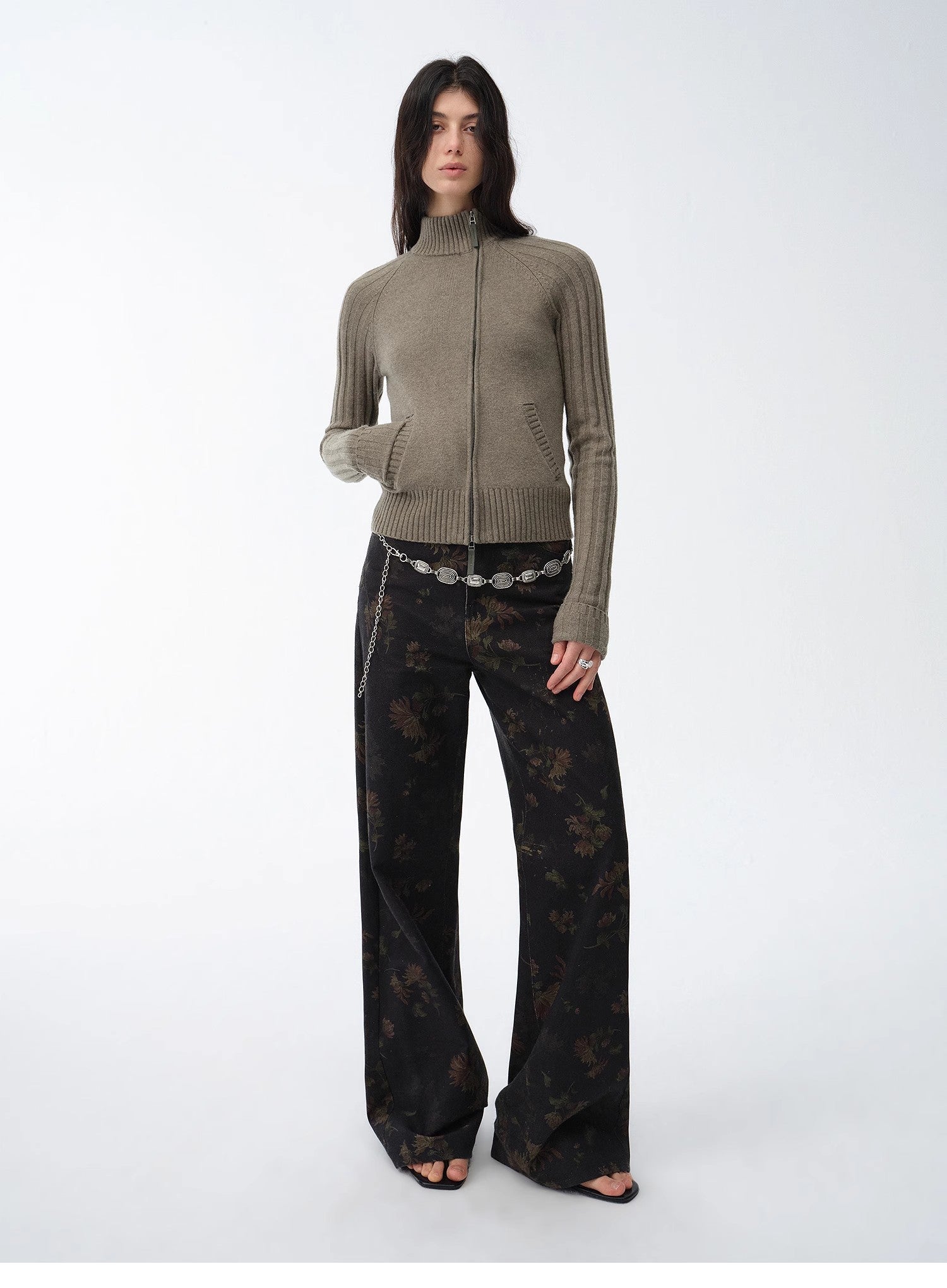 "Senna Melody" oblique placket fine merino wool and cotton blend zipper knitted cardigan top for women - variant_title