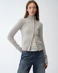 "Senna Melody" oblique placket fine merino wool and cotton blend zipper knitted cardigan top for women - variant_title
