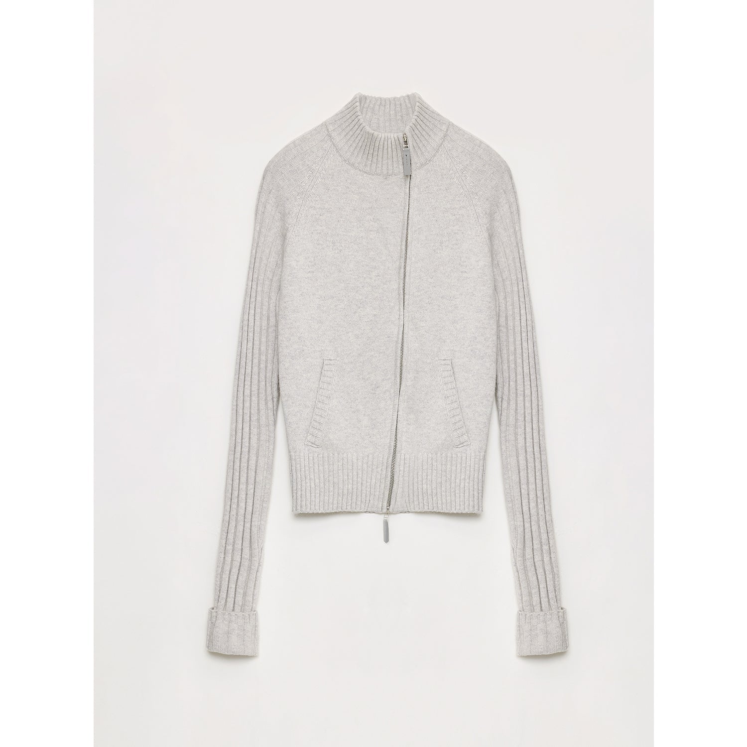 "Senna Melody" oblique placket fine merino wool and cotton blend zipper knitted cardigan top for women - variant_title