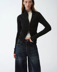 "Senna Melody" oblique placket fine merino wool and cotton blend zipper knitted cardigan top for women - variant_title