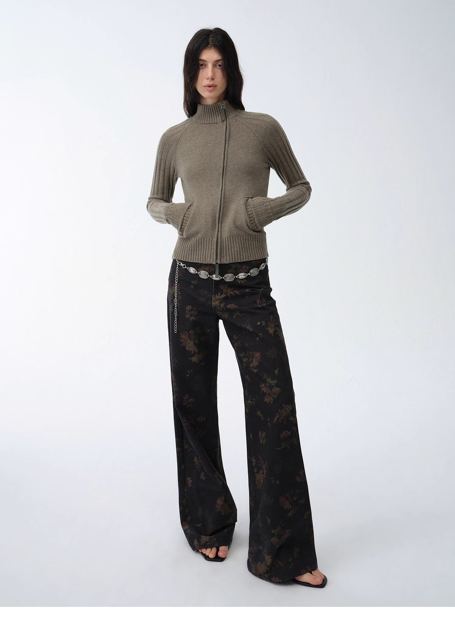 "Senna Melody" oblique placket fine merino wool and cotton blend zipper knitted cardigan top for women - variant_title