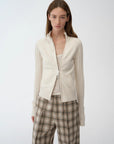 "Senna Melody" oblique placket fine merino wool and cotton blend zipper knitted cardigan top for women - variant_title