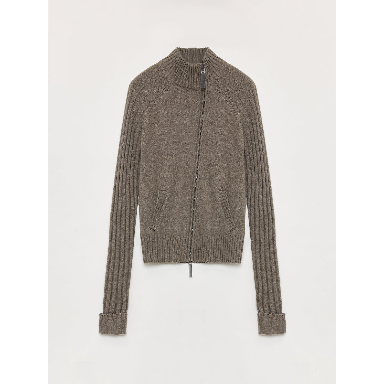 "Senna Melody" oblique placket fine merino wool and cotton blend zipper knitted cardigan top for women - variant_title