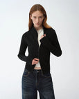 "Senna Melody" oblique placket fine merino wool and cotton blend zipper knitted cardigan top for women - variant_title