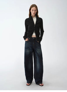 "Senna Melody" oblique placket fine merino wool and cotton blend zipper knitted cardigan top for women - variant_title