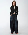 "Senna Melody" oblique placket fine merino wool and cotton blend zipper knitted cardigan top for women - variant_title