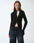 "Senna Melody" oblique placket fine merino wool and cotton blend zipper knitted cardigan top for women - variant_title