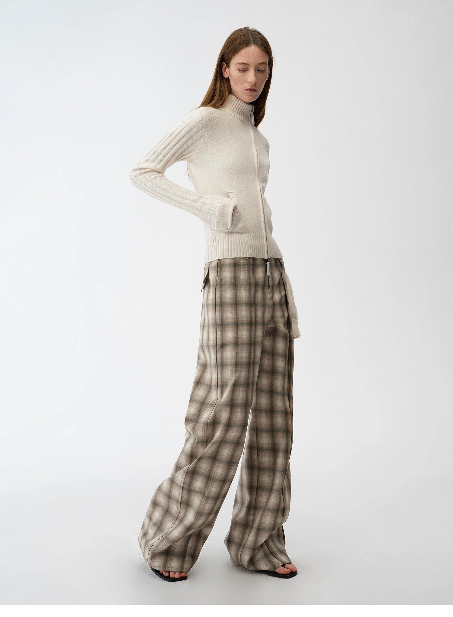 "Senna Melody" oblique placket fine merino wool and cotton blend zipper knitted cardigan top for women - variant_title