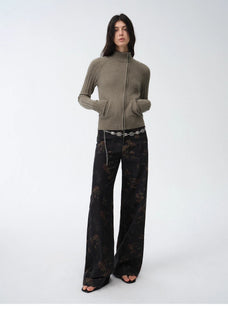 "Senna Melody" oblique placket fine merino wool and cotton blend zipper knitted cardigan top for women - variant_title