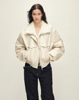Firelady Serene Heat Island creamy ice cream fur collar pilot jacket front model view