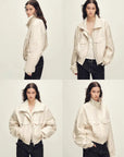 Firelady Serene Heat Island creamy ice cream fur collar pilot jacket multiple model views