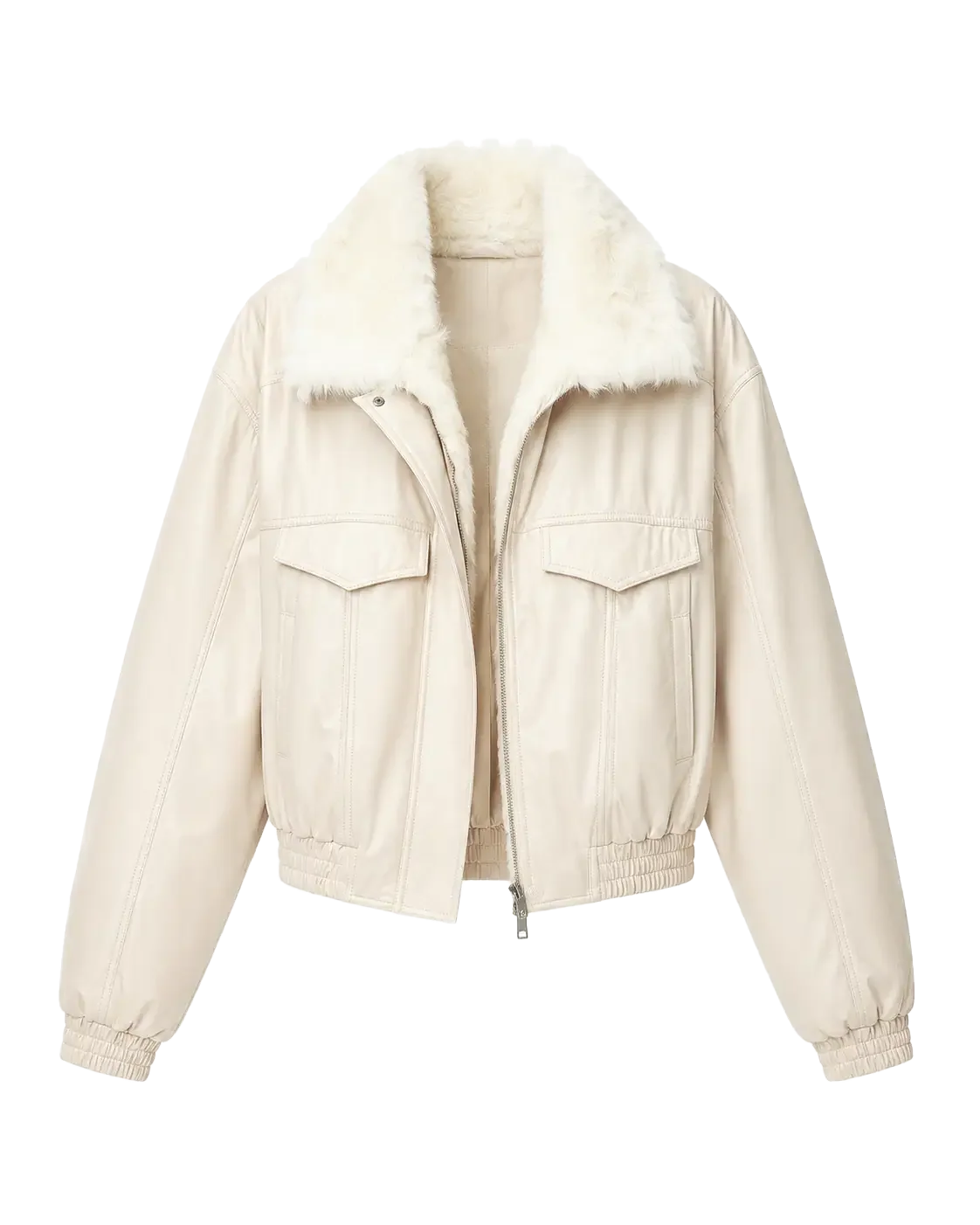 Firelady Serene Heat Island creamy ice cream fur collar pilot jacket product cutout
