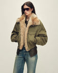 Firelady Serene Heat Island military green fur collar pilot jacket studio front view